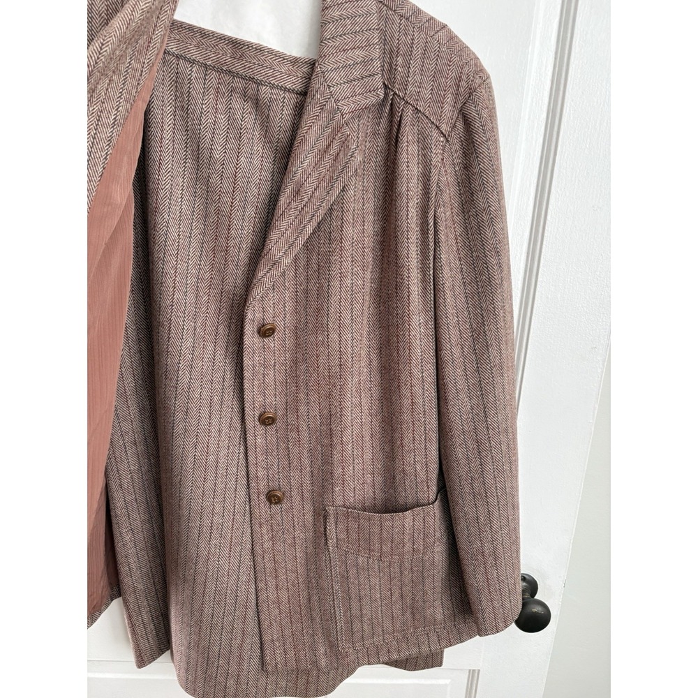 Vintage‎ Brown Herringbone Skirt Suit Set Blazer & Skirt Dark Academia Brown L